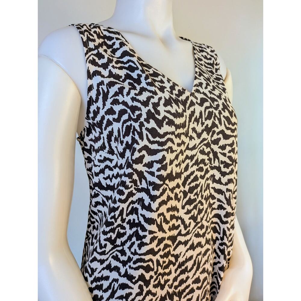 Lark & Ro Sleeveless Blouse Tank Shell 12 Black Beige Zebra Print Career Classic - Picture 3 of 10